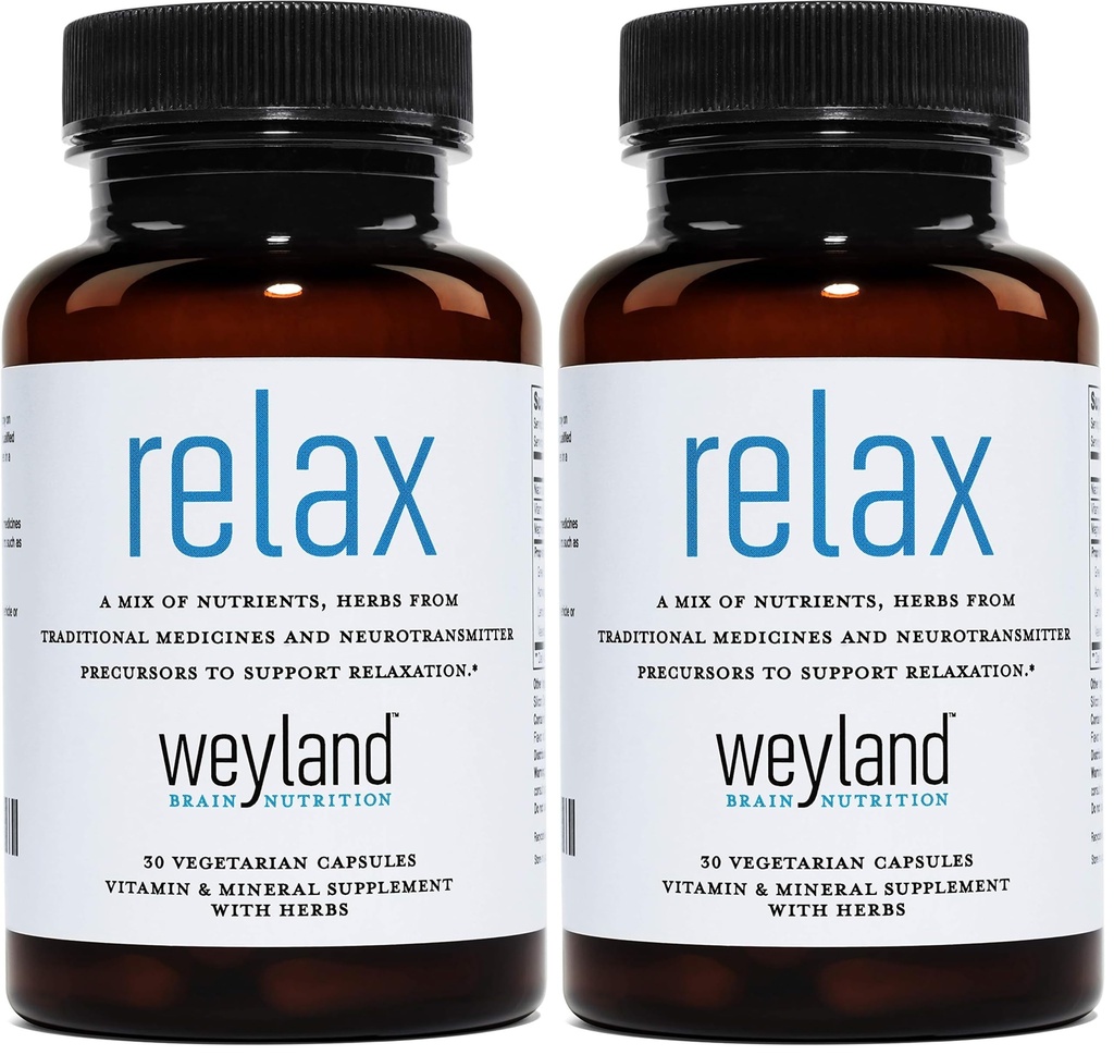 Relax - Natural Sleep Supplement with GABA, L-Theanine, Valerian Root, 5-HTP, Lemon Balm – Calm and Relaxation Aid - 30 Vegetarian Capsules (Pack of 2)
