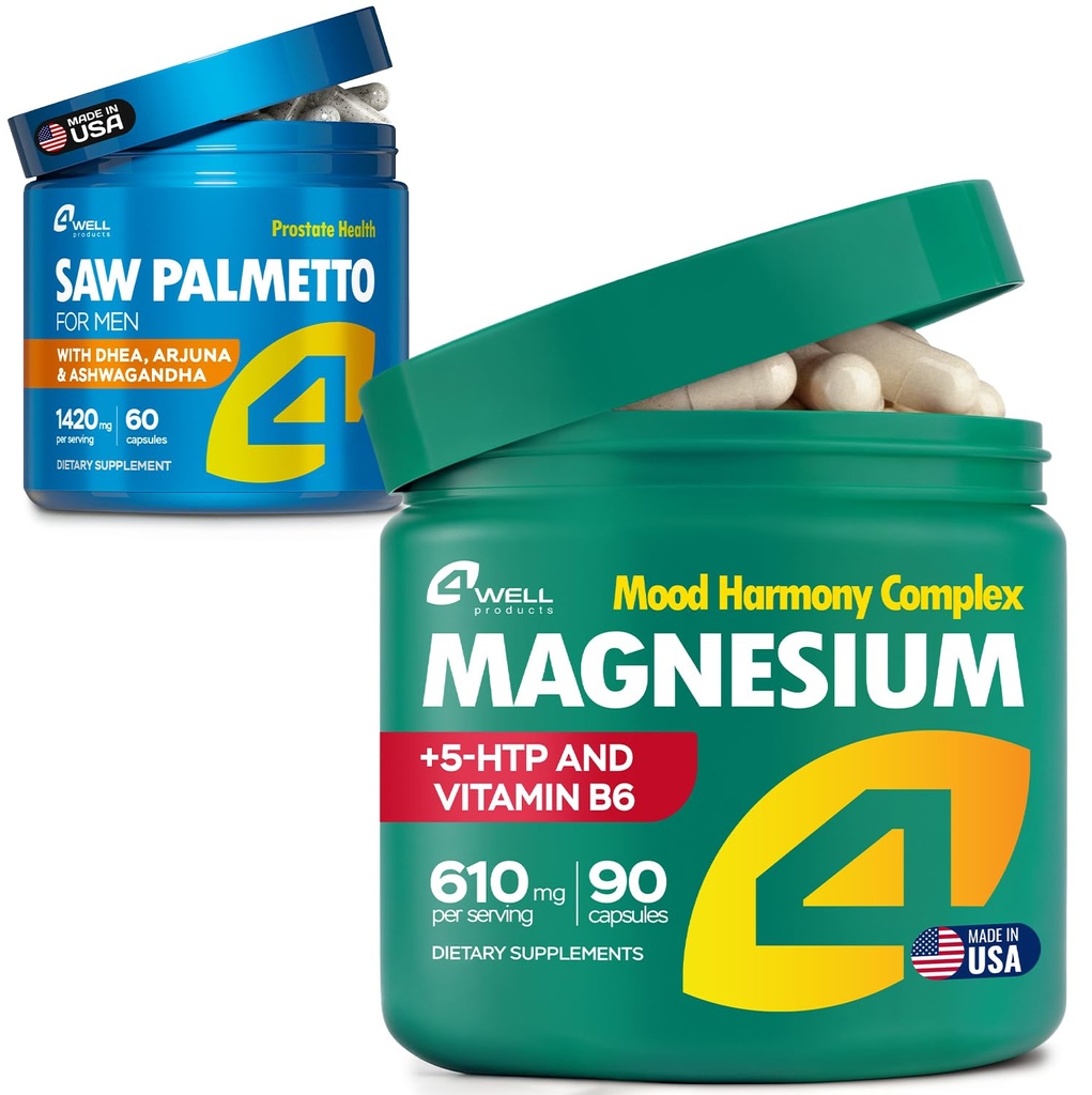 4Well Products Saw Palmetto for Men, 60 Capsules + Magnesium Complex, 90 Capsules