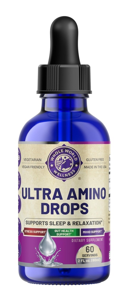 Ultra Amino Drops | Stress & Mood Support | L-Arginine HCI, L-Glutamine, L-Tryptophan| Soy Free, Gluten Free, Vegan Friendly, Vegetarian | 60 ml | Made in The USA.