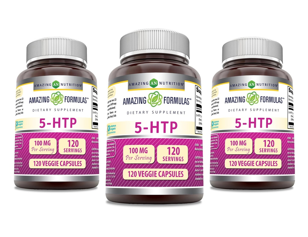 Amazing Formulas 5-HTP (Hydroxytryptophan) Supplement | 100 Mg Per Serving | Veggie Capsules | Non-GMO | Gluten Free | Made in USA (120 Count, Pack of 3)