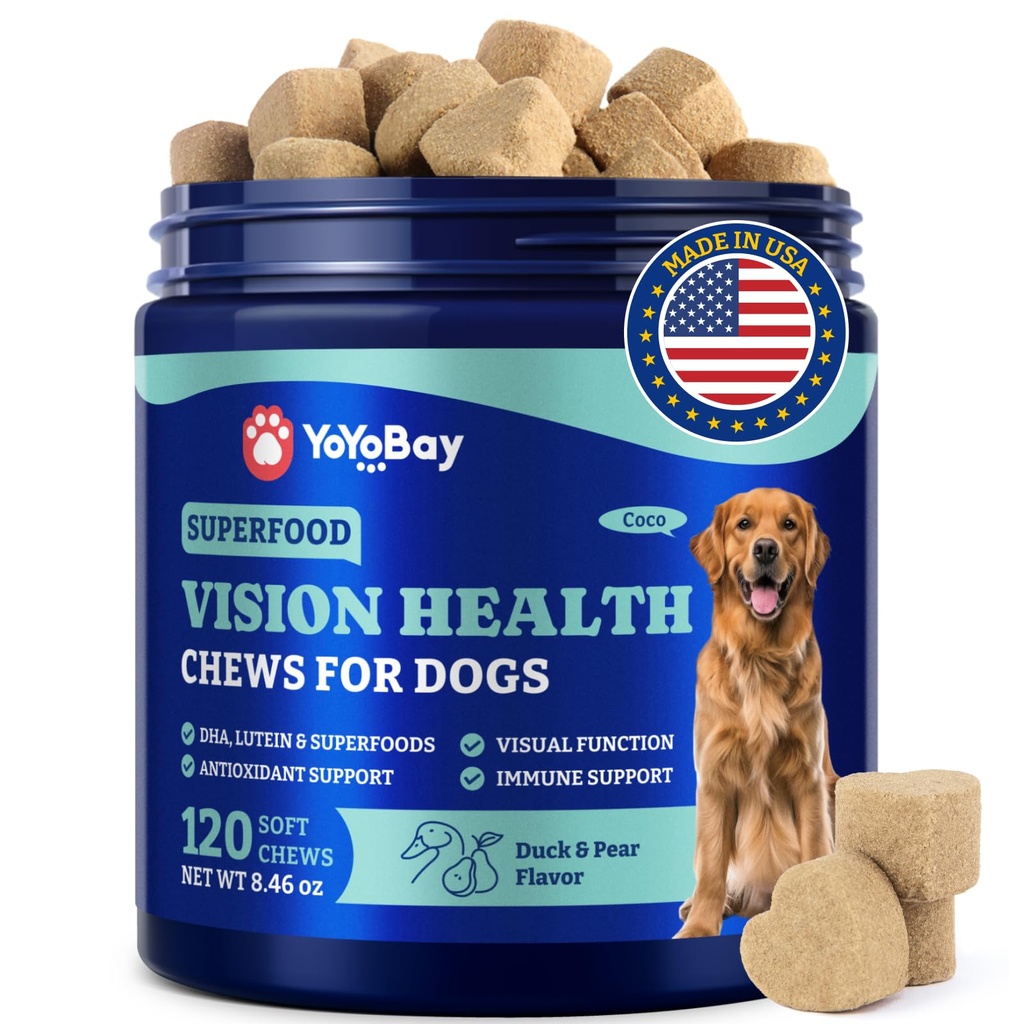 Eye Supplement for Dogs - 120 Soft Chews Dog Vision Supplement with Cod Liver Oil, Antioxidants & Omega 3 Fatty Acids - Eye Vitamins for Dogs - Duck & Pear Flavor