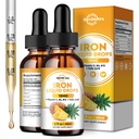 2 Pack Liquid Iron Supplement for Women, Men & Kids, Liquid Iron Drops with Folate, Vitamin C, B6, B12 for Anemia, Red Blood Cell, Energy Support, Pineapple Flavor