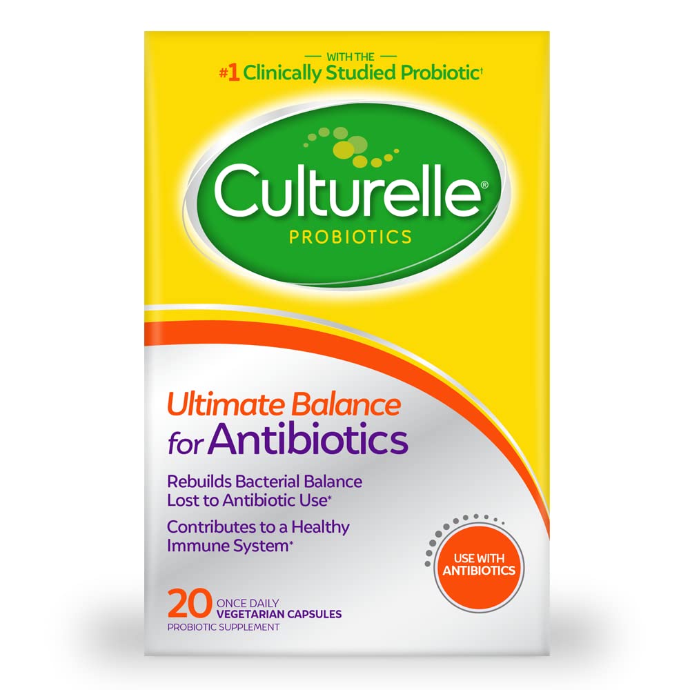 Culturelle Probiotics Ultimate Balance Probiotic for Use with Antibiotics - 20 Count – Probiotic Κάψουλες Βοήθεια για την αποκατάσταση των καλών βακτηριδίων που χάνονται κατά τη διάρκεια της αντιβιοτικής χρήσης & Συμβάλλετε σε ένα υγιές ανοσοποιητικό σύστημα