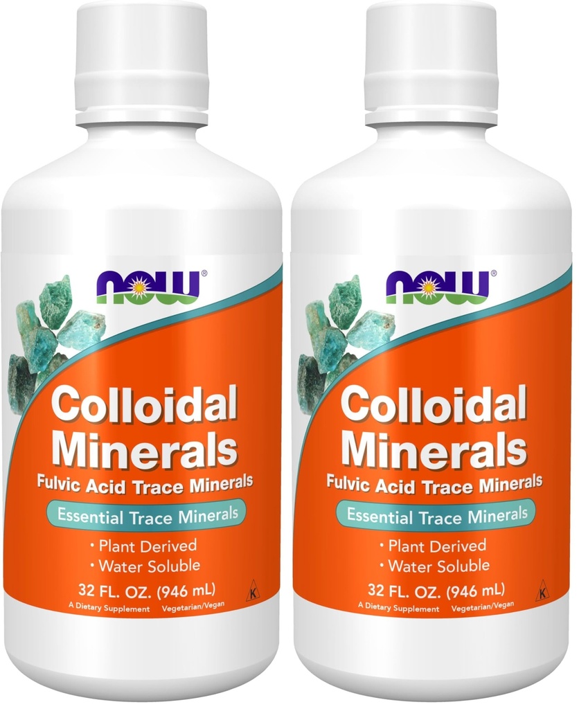 NOW Foods Supplements, Colloidal Minerals Liquid, Plant Derived, Essential Trace Minerals, 32-Ounce (Pack of 2)