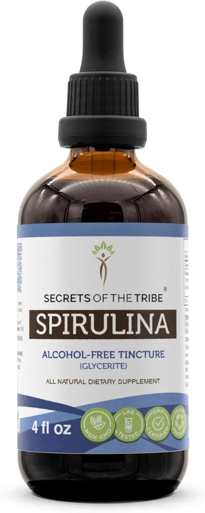 Secrets of the Tribe Spirulina Alcohol-Free Liquid Extract, Spirulina (Arthrospira Platensis) Tincture Supplement (4 FL OZ)