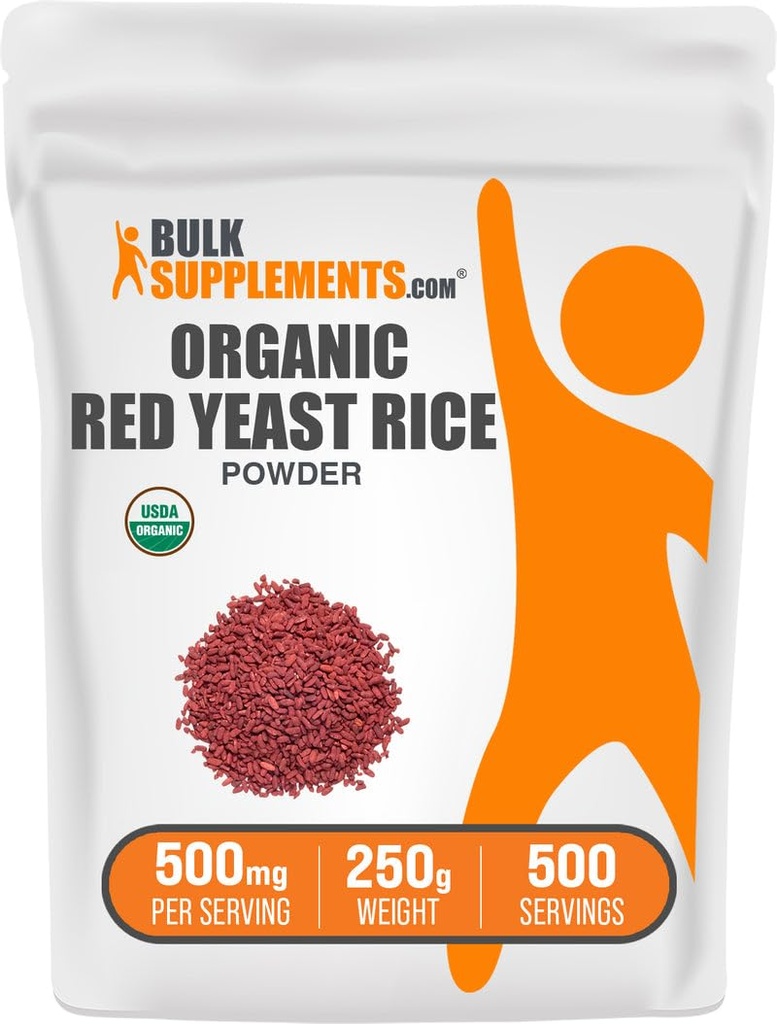 BulkSupplements.com Organic Red Yeast Rice Powder - Organic Red Yeast Rice Supplement, for Heart Health Support - Vegan Friendly, 500mg per Serving, 250g (8.8 oz) (Pack of 1)
