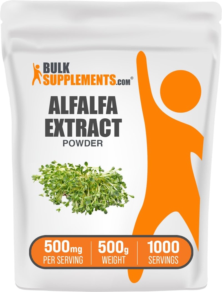 BulkSupplements.com Alfalfa Extract Powder - Alfalfa Supplement, Green Superfood Powder - Vegan & Gluten Free, Green Supplements - 500mg per Serving, 500g (1.1 lbs) (Pack of 1)