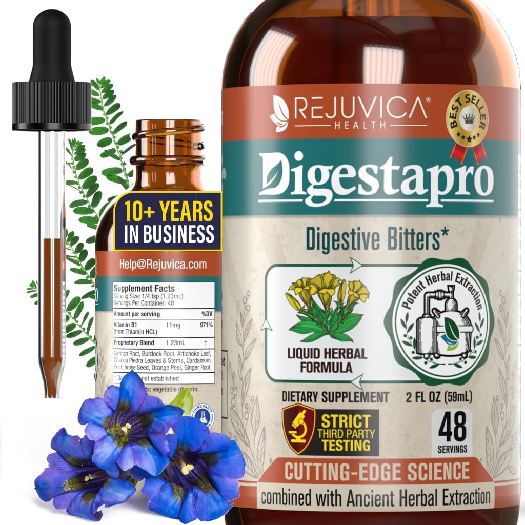 Rejuvica Health DigestaPro - Advanced Digestive Bitters Supplement - Υγρή Παράδοση για Καλύτερη Απορρόφηση - Gentian, Artichoke, Burdock, Chanca Piedra, Ginger & More!