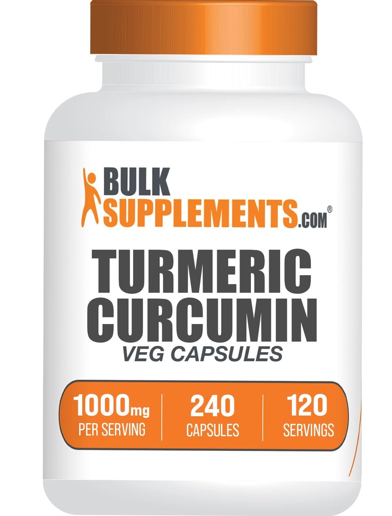 BulkSupplements.com Κάψουλες Εκχυλίσματος Κουρκουμίνη - Turmeric συμπλήρωμα, Turmeric Curcumin συμπλήρωμα 1000mg - Χωρίς γλουτένη, 240 κάψουλες Veg (πακέτο του 1)