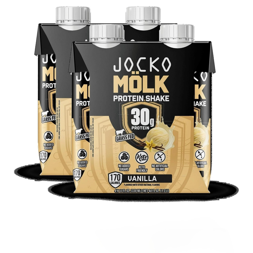 Jocko-Fuel Protein Shake, Sweet Cream Coffee Flavor, 2 box, 30g High Protein, Keto Friendly Ready to Drink Shake for Breakfast, Post Workout Recovery, Low Sugar Energy Drink (11 Fl Oz, Vanilla)