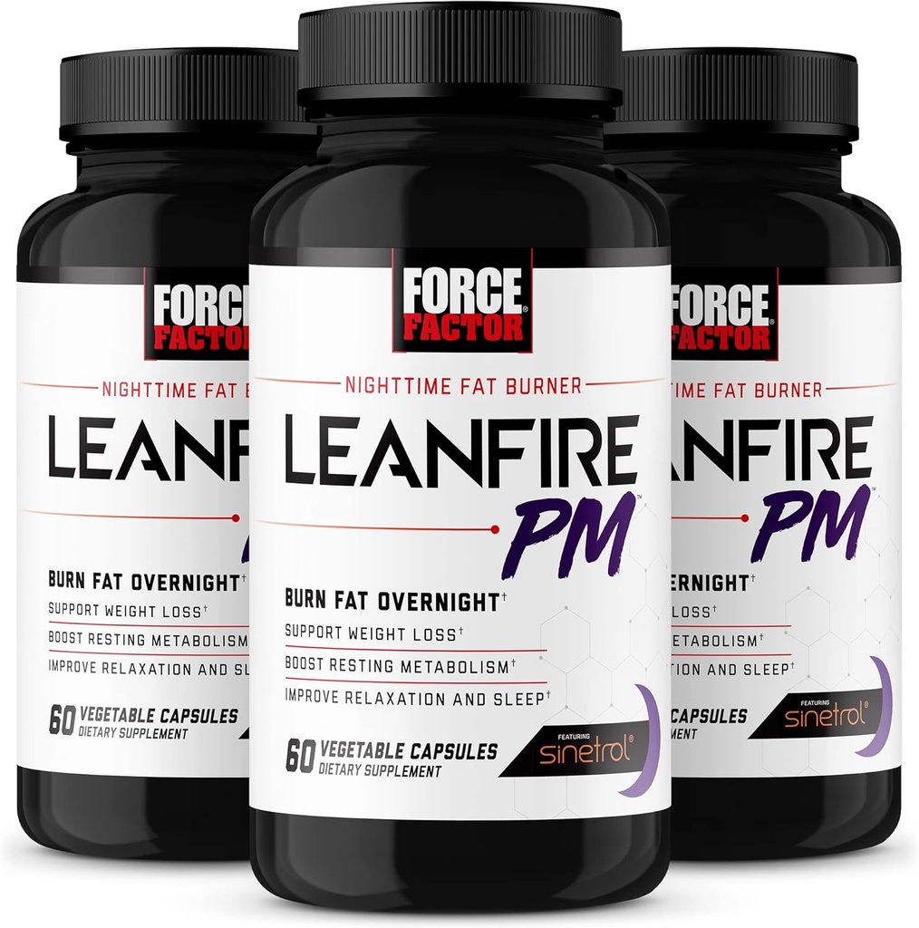 Force Factor LeanFire PM, Χάπια απώλειας βάρους για γυναίκες και άνδρες, Fat Burner και Overnight Χάπια απώλειας βάρους για να κάψει το λίπος, την ενίσχυση του μεταβολισμού, και τη βελτίωση του ύπνου για απίστευτα αποτελέσματα, 60 Count (πακέτο των 3)