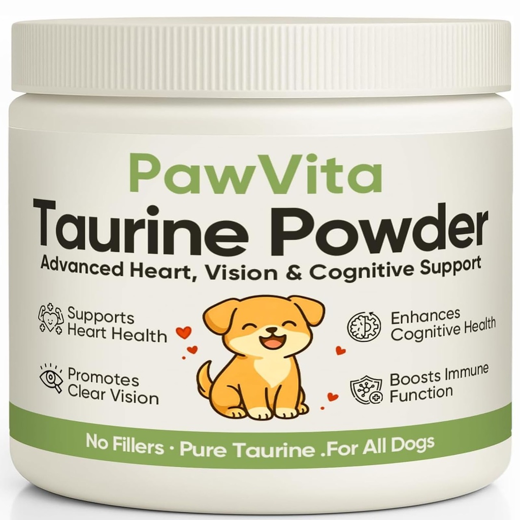 PawVita Taurine Powder for Dogs – 99.9% Amino Acid Supplement for Healthy Heart Function, Vision Support & Energy Metabolism – Grain-Legume Safe (1)