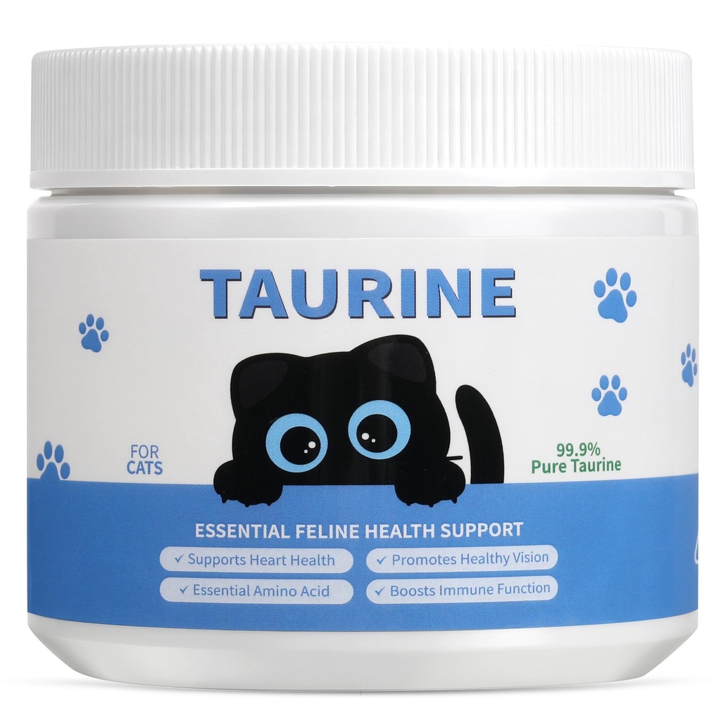 Taurine Powder for Cats - Supports Heart & Vision Health, Immune Support, Boosts Energy & Vitality, Skin & Coat Wellness, 99.9% Pure, Water-Soluble with Dosing Spoon, 200g