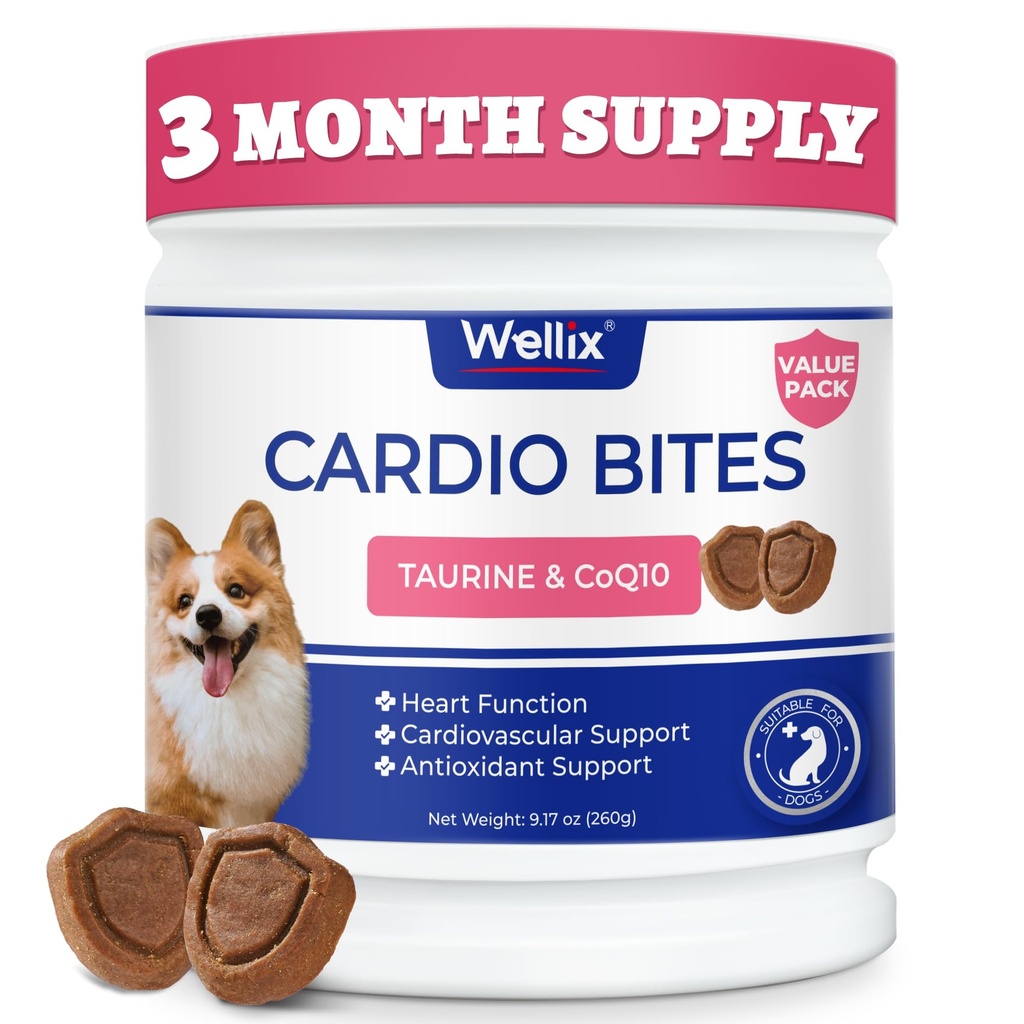 Wellix 260g Cardio Taurine for Dogs - Heart Supplements for Dog Chews with CoQ10,Fish Oil,L-Carnitine - Senior Heart Health and Cardiovascular & Antioxidant Support