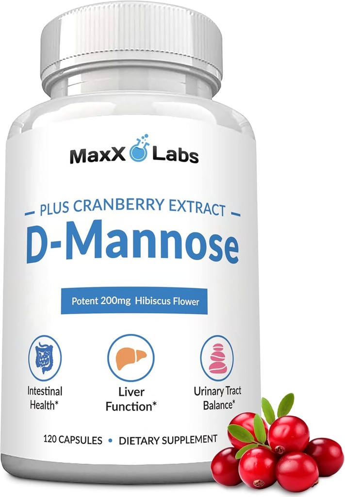 D Mannose Capsules - Fast Acting 1400 MG Extra Strength DMannose Capsule for Bladder Health with Potent Cranberry Extract & Hibiscus Flower Supports UTI Relief Supplement - 120 Ct