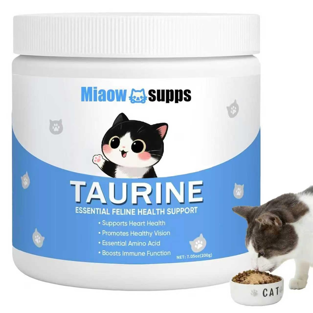 Kittysupps Taurine Powder for Cats, Immune Support, Boost Energy & Vitality, Supports Heart Health, Improves Hair Health, Easy to Mix in Food, with Dosing Spoon, 200g