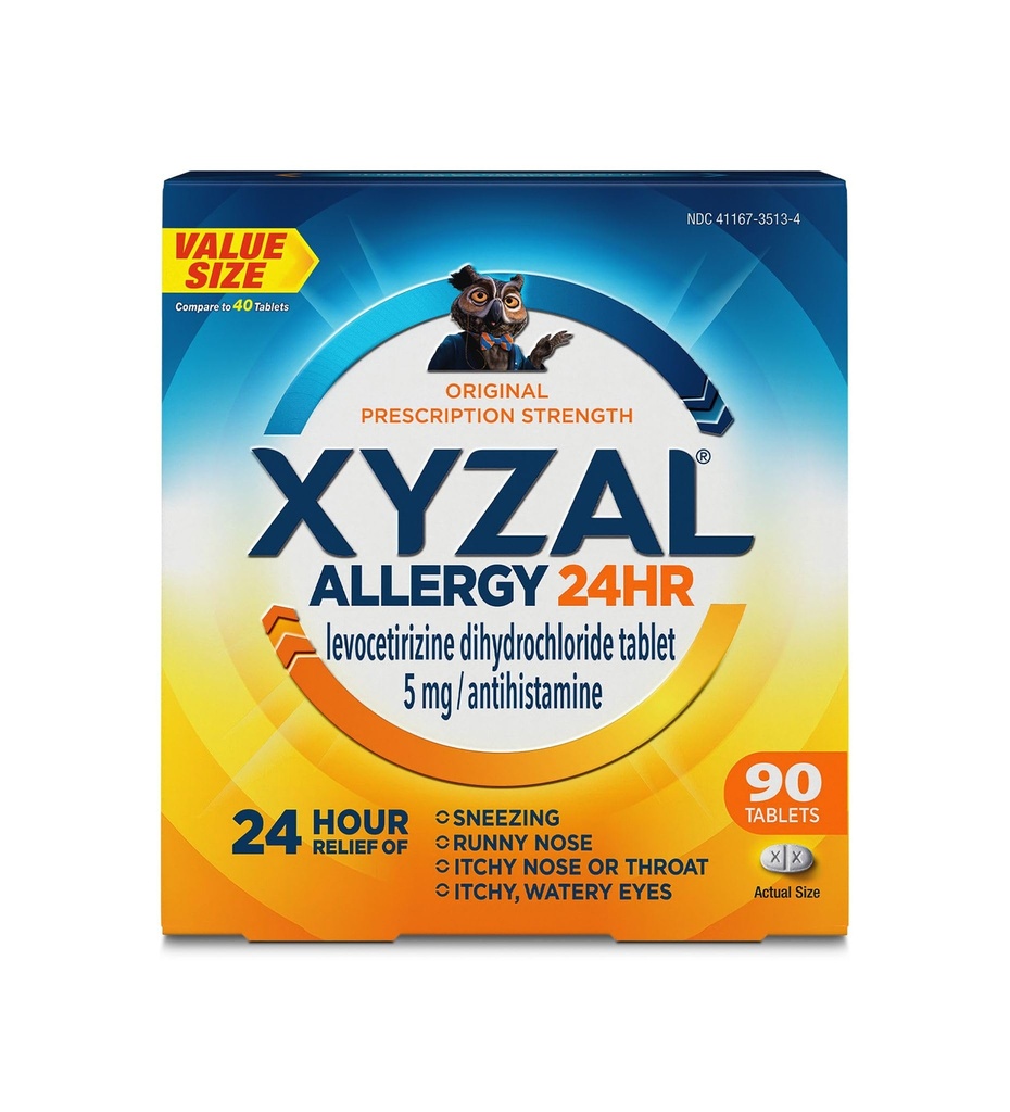 Xyzal 24 Hour Allergy Relief Medicine, Original Prescription Strength Antihistamine, Levocetirizine Dihydrochloride Tablets, 5 mg, 90 Count