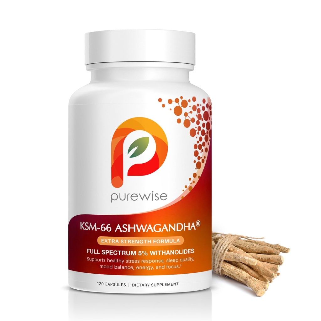 KSM-66 Ashwagandha 600mg Extra Strength Formula - Stress Relief Supplement for Sleep Support & Mood Support - Organic Full Spectrum 5% Withanolides - 120 Capsules