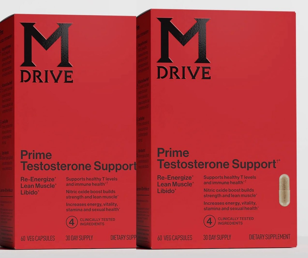 Mdrive Prime - Men's T-Support Supplement, Max Energy, Focus & Lean Muscle, KSM-66 Ashwagandha, S7 Nitric Oxide Booster, Bioperine and DHEA, 60 Servings, 120 Count