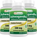 Best Naturals 3 Pack Ashwagandha Capsules for Relaxing Stress and Mood, 500 mg, 120 Count (Total 360 Capsules)
