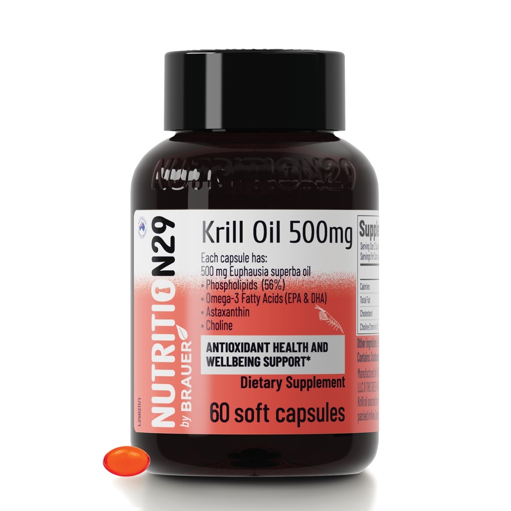 Antarctic Krill Oil 500mg softgels,Omega 3 Fatty Acid Supplements with EPA & DHA,Astaxanthin,Phospholipid for Heart Brain Joint Skin Support,No Fishy Burps,60 softgels
