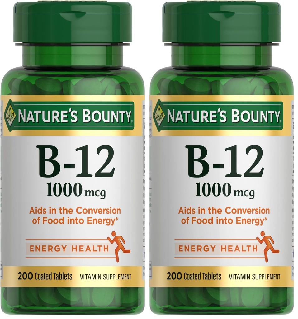 Nature's Bounty Vitamin B12 1000 mcg Supplements,Supports Energy Metabolism,200 Ct,(Pack of 2)