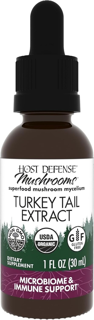 Host Defense Turkey Tail Extract - Digestive Health & Immune Response Support Supplement - Συμπλήρωμα μανιταριών για το Γαστρεντερικό & Gut Microbiome Support - 1 fl oz (30 Services)*