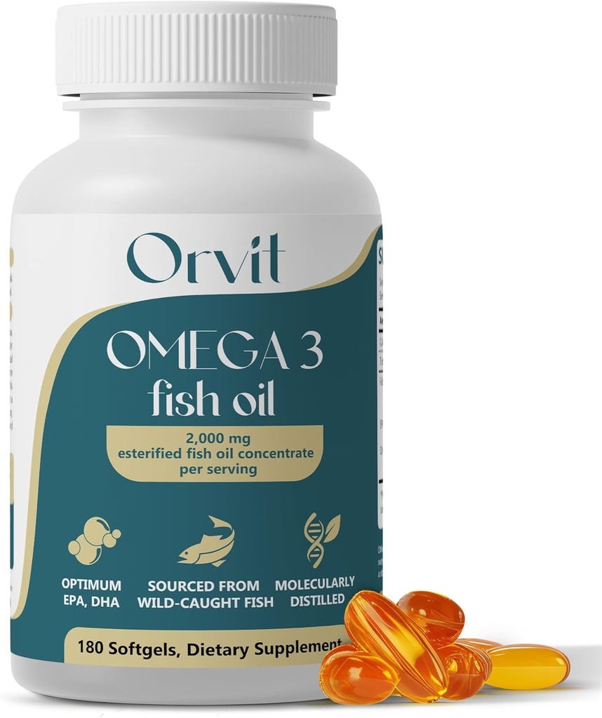 ORVIT Omega 3 Fish Oil Softgel 2000 mg - Ultimate EPA DHA συμπλήρωμα για άνδρες και γυναίκες - Burpless - Δεν Fishy Γεύση - Unflaved 180 Softgels - Βιολογικά, μη ΓΤΟ - Κατασκευασμένο στις ΗΠΑ