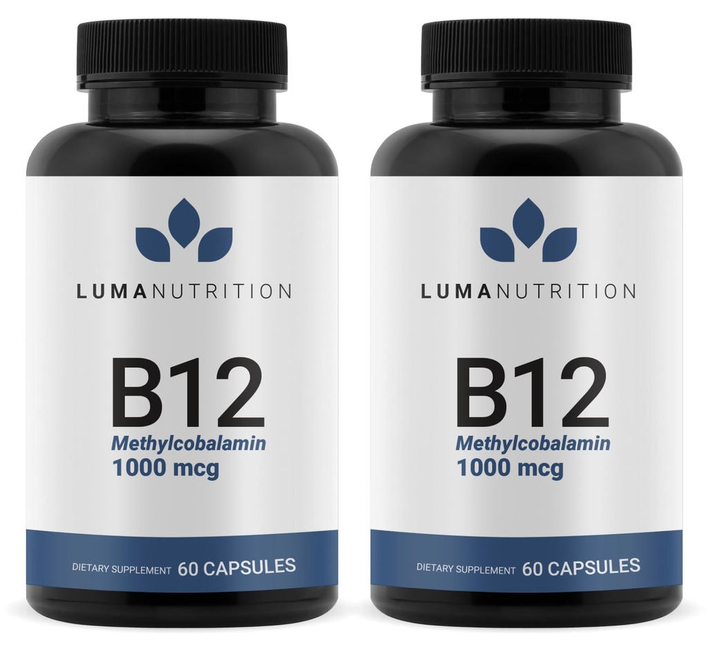 Luma Nutrition Vitamin B12 Methylcobalamin 1000 mcg - High Potency Vegan Supplements for Men & Women - Energy & Metabolism - Pure B12 Vitamins - 60 Capsules - Made in USA (Pack of 2)