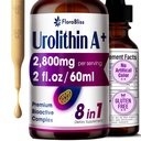 FloraBliss Urolithin A Supplement 2800 mg Liquid Drops | with Trans-Resveratrol, Collagen Peptides, Pomegranate Extract, Hyaluronic Acid, Vitamin E & C | 60ml |30-Day Supply