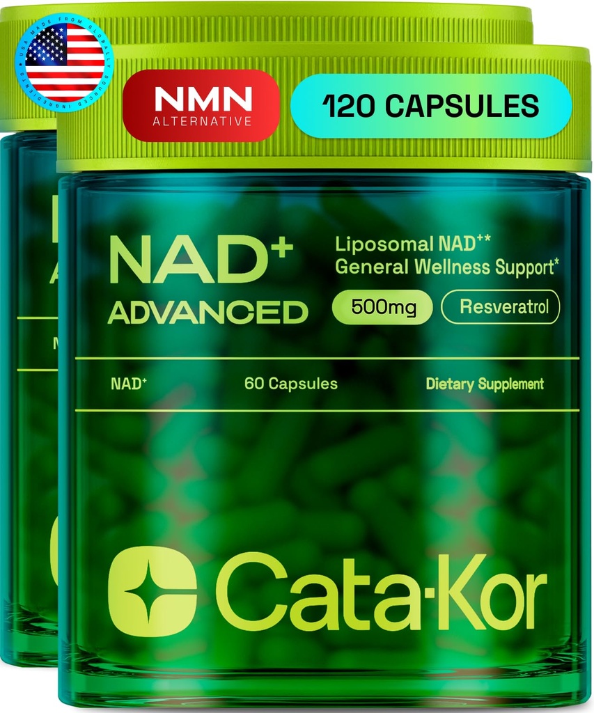 Cata-Kor Liposomal NAD Supplement with Resveratrol – NMN Supplement Alternative – 60-Day Supply – Third-Party Tested – 120 Capsules – Advanced NAD+ Resveratrol - Pack of 2