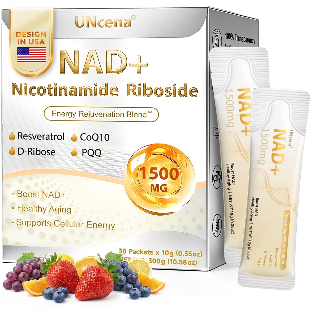 NAD+ Liquid Supplement 1500mg - NAD Nicotinamide Riboside & Resveratrol with PQQ CoQ10, NAD Plus Help Support Absorption - Boosts Cellular Energy, Overall Vitality for Women & Men (30 Packets)
