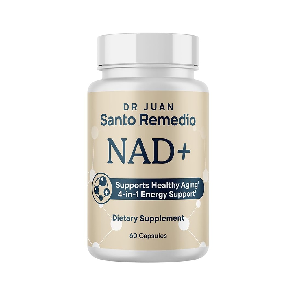 Santo Remedio NAD+ Supplement, Helps Support Healthy Aging and Cellular Health, 4 in 1 Energy Support, Made with Vitamin B12, NAD+, Guarana, and Spermidine, 30 Servings