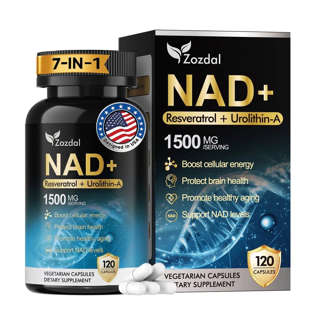 NAD+ Supplement 1500mg - 7-in-1 Liposomal Formula with Urolithin A, CoQ10 & Resveratrol - Cellular Energy, Muscle Health & Healthy Aging Support for Women & Men- 120 Capsules