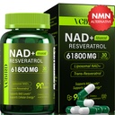 Nad Resveratrol Supplement 61800mg Per Bottle – Liposomal Nad+ Resveratrol for Women & Men – High Purity 1200mg Nad+ Supplement for Energy & Healthy Aging, Resveratrol, Quercetin, CoQ10 – 90 Counts