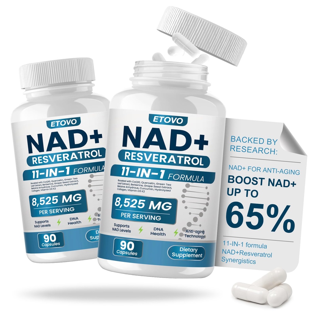 NAD+ Supplement, 8525 mg Liposomal NAD Resveratrol Supplement for Women and Men with Coptisine Quercetin Curcumin Supports Cellular Health, Energy & Healthy Anti-Aging 180 Counts