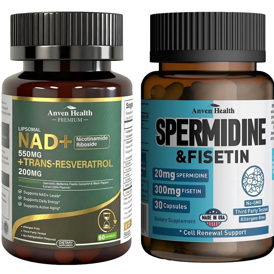 Liposomal NAD+ Nicotinamide Riboside Supplement 550mg with Trans-Resveratrol + Spermidine & Fisetin Supplement - 20mg of 99% Spermidine