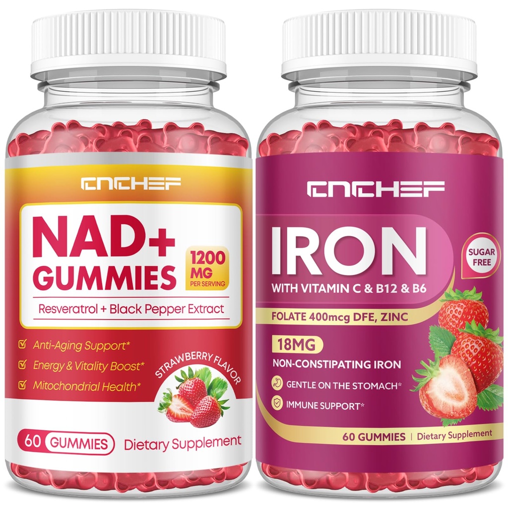 Iron Supplement for Women & Men Gummies NAD+ Gummies, 1200mg Liposomal NAD Supplement for Women & Men