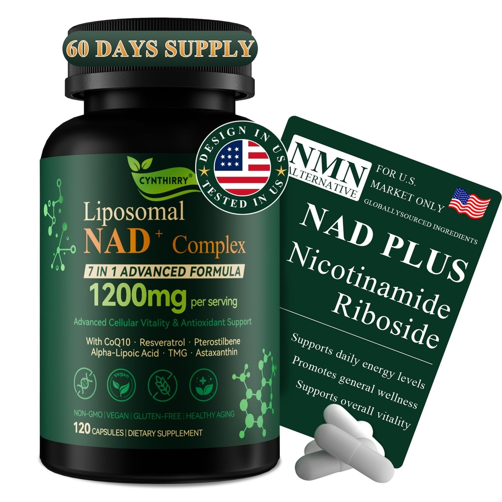 Liposomal NAD+ Supplement with Resveratrol, CoQ10 | Advanced Cellular Support, Nicotinamide Riboside NMN Replacement Premium Antioxidant & Energy