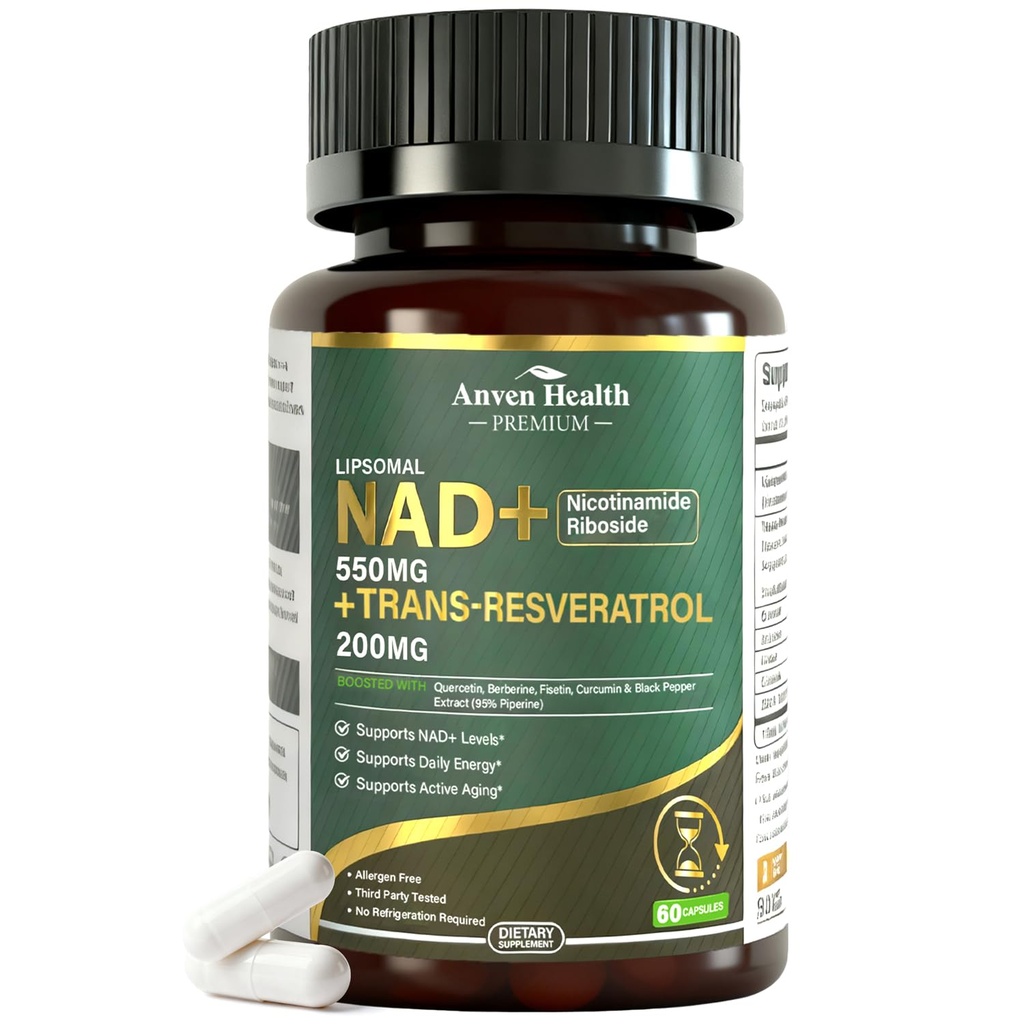 Liposomal NAD+ Resveratrol Supplement - NMN Alternative with Trans-Resveratrol, Quercetin & Fisetin - NAD Plus Booting for Women and Men, Support Cellular Energy & Healthy Aging, Non-GMO | 60 Capsules