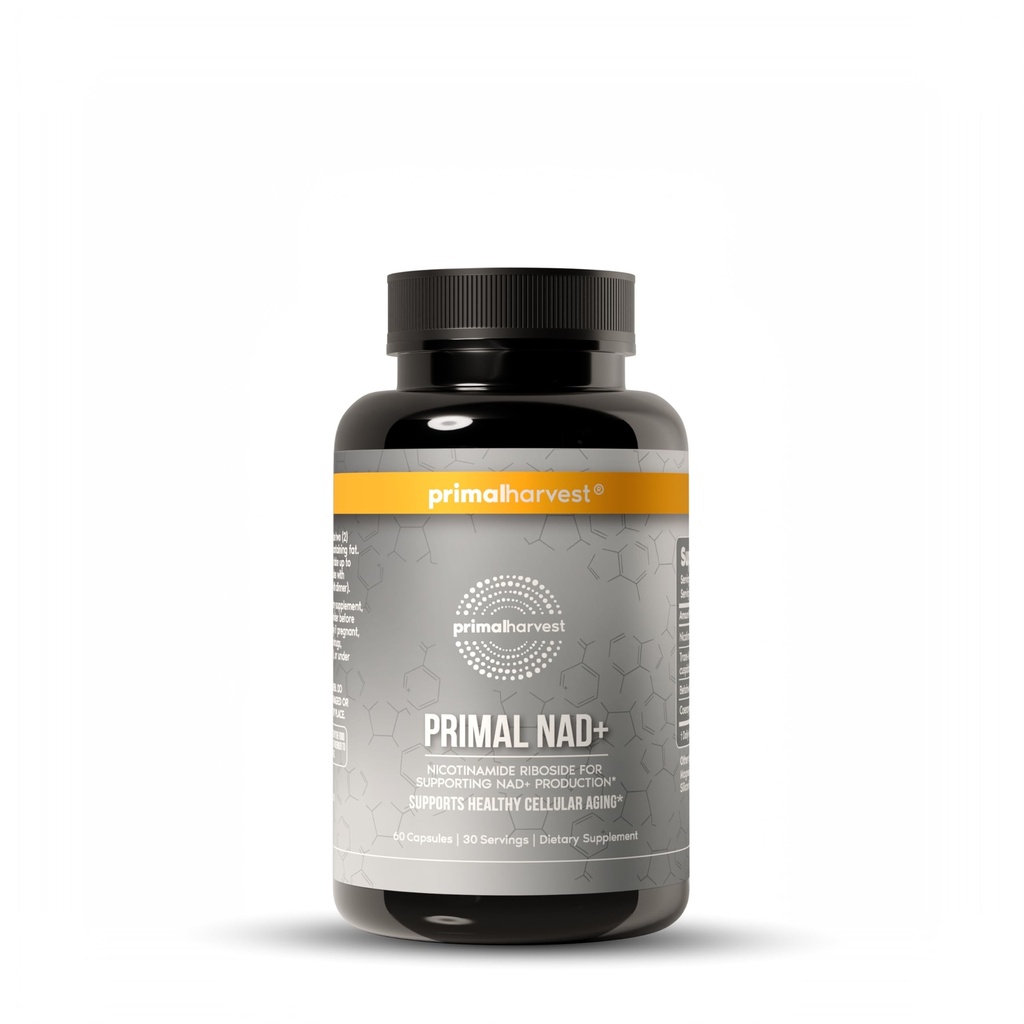 Primal Harvest NAD+ Supplement: Nicotinamide Riboside, Trans-Resveratrol, Betaine, CoQ10, NAD Supplements for Cellular Health, Energy, and Mitochondrial Support (60 Count (1 Pack)