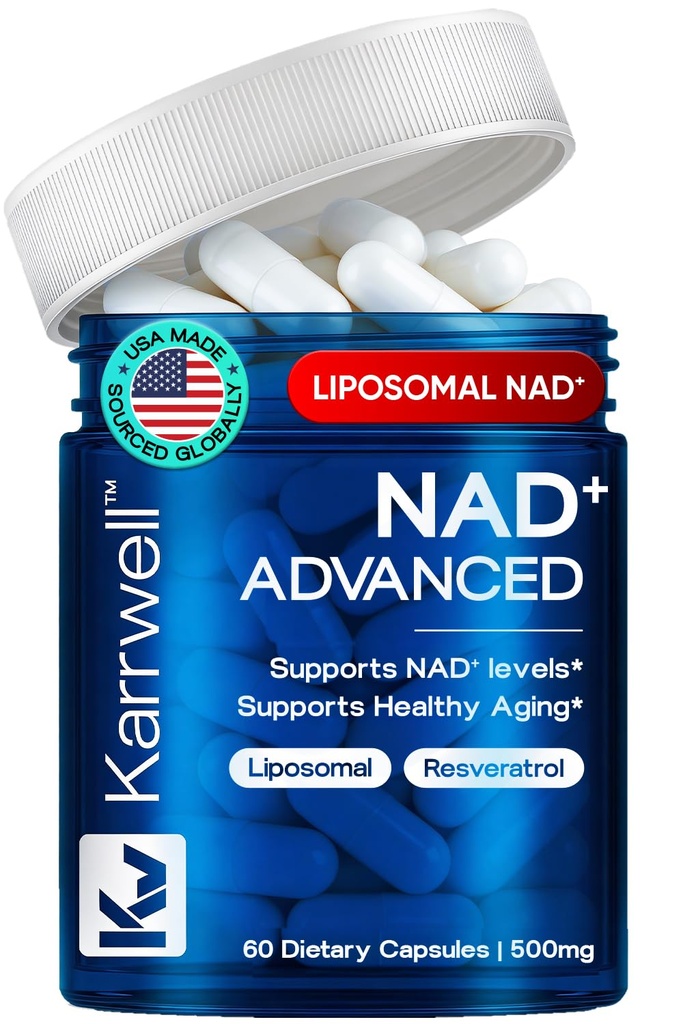 Liposomal NAD+ Supplement 500mg with Resveratrol – NAD Plus Capsules for Cellular Energy, Mitochondrial Support & Healthy Aging – NMN Alternative, Non-GMO, Vegan – 60 Capsules (30 Day Supply)