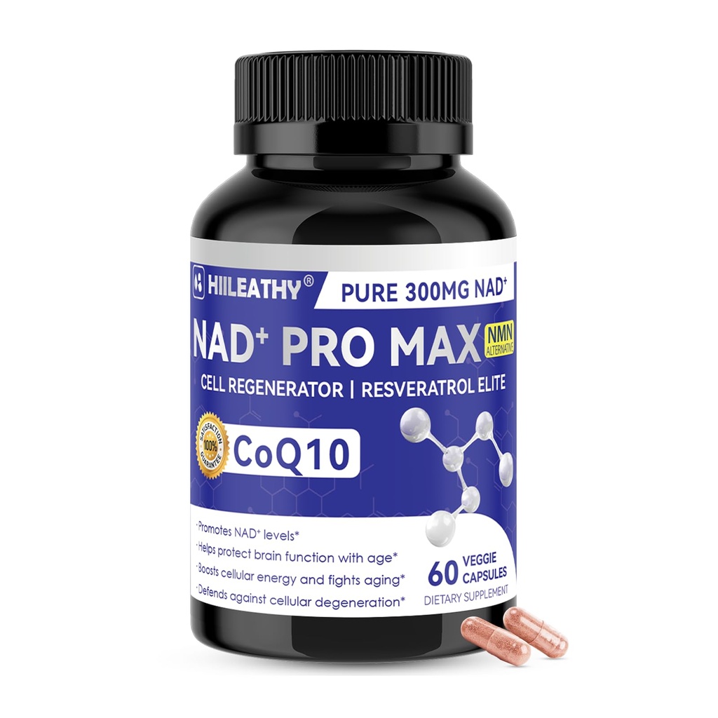 NAD+ Supplement for Men and Women with Resveratrol and CoQ10 Promotes Cell Regeneration and Anti-Aging American-Made NAD+, 60 Capsules