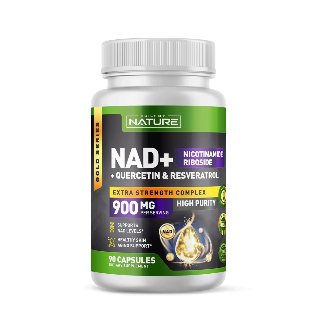 Built by Nature NAD Supplement – NAD+ Supplement with Nicotinamide Riboside 500mg, Quercetin & Trans-Resveratrol – NAD Plus/NR Supplement – NAD Resveratrol Supplement for Women & Men – 90 Capsules