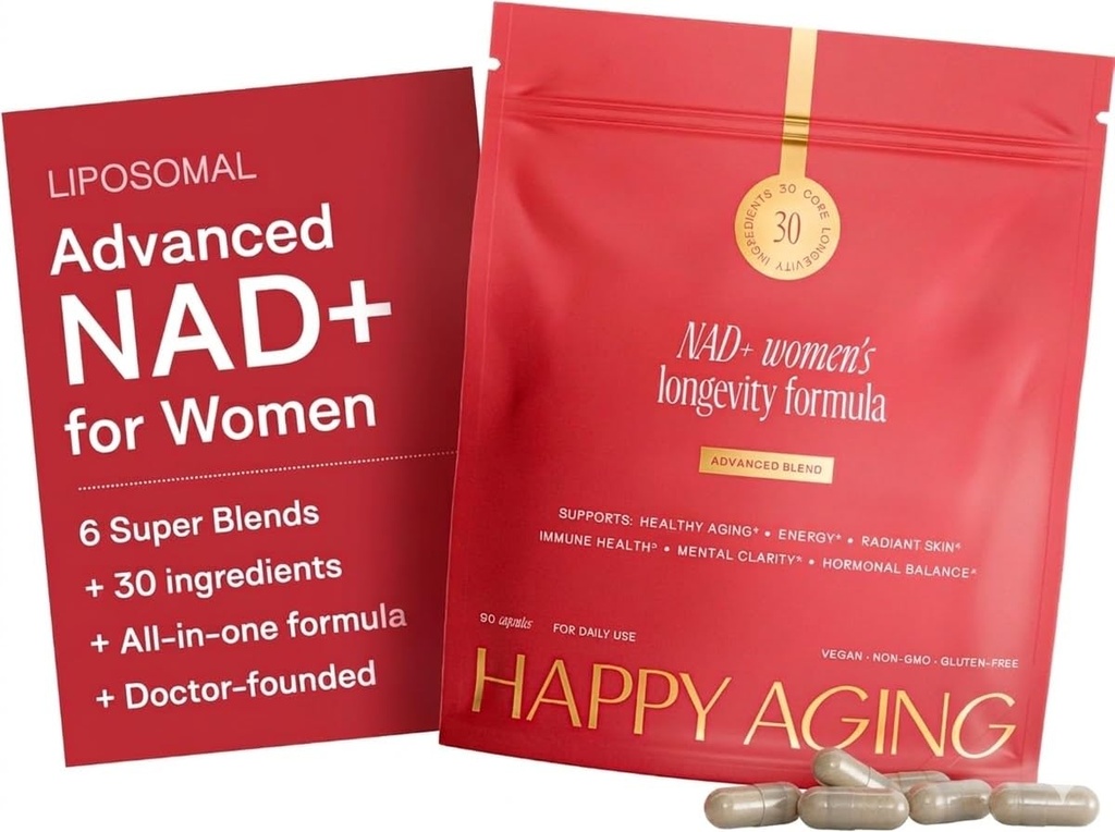 Happy Aging NAD+ Supplement for Women | NAD Booster with NMN, NMNH, NR, Resveratrol, CoQ10 – Supports Energy, Focus, Skin Glow & Daily Vitality, 30-Day Supply