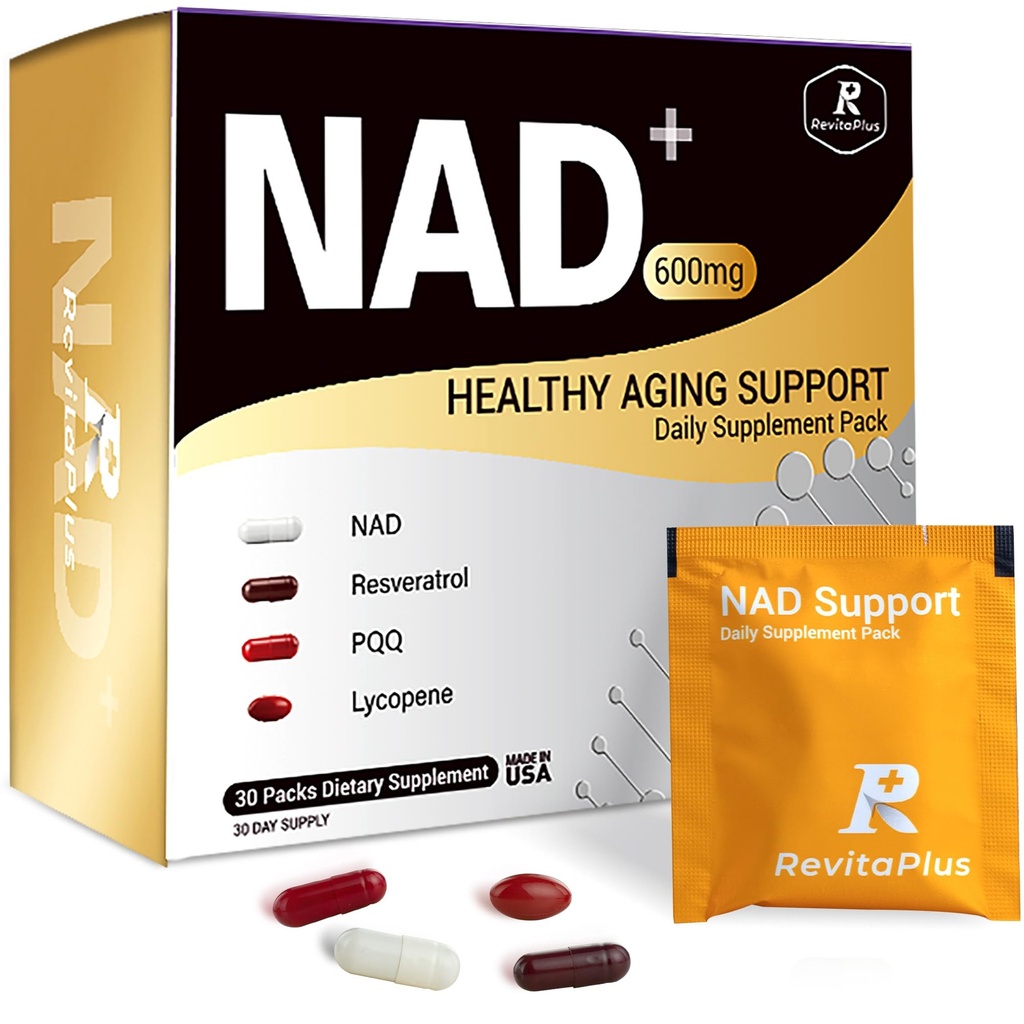 NAD Supplement with Resveratrol, PQQ,Ca-AKG,Nicotinamide,Green Tea, Advanced NAD+ Supplement Daily Pack Support Healthy Mitochondria,Healthy Aging and Cellular Energy for Women & Men 30 Packs