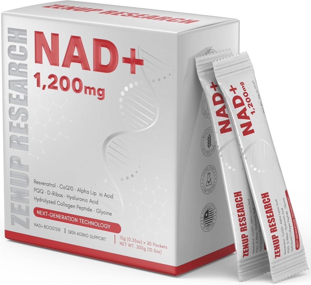 Liquid NAD, Extra Strength 1,200mg NAD+ Supplement with CoQ10, Resveratrol, D-Ribose & PQQ for Men & Women, Natural NAD+ Stick for Anti-Aging, Energy, Focus - 30 Packets