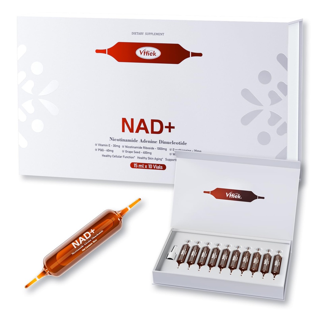 NAD+ Liquid Supplement - 1200mg Advanced Cellular Rejuvenation for Cellular Vitality, Energy Metabolism & Antioxidant Support - Boosts Energy & Focus - 10 Count (15ml Packs)