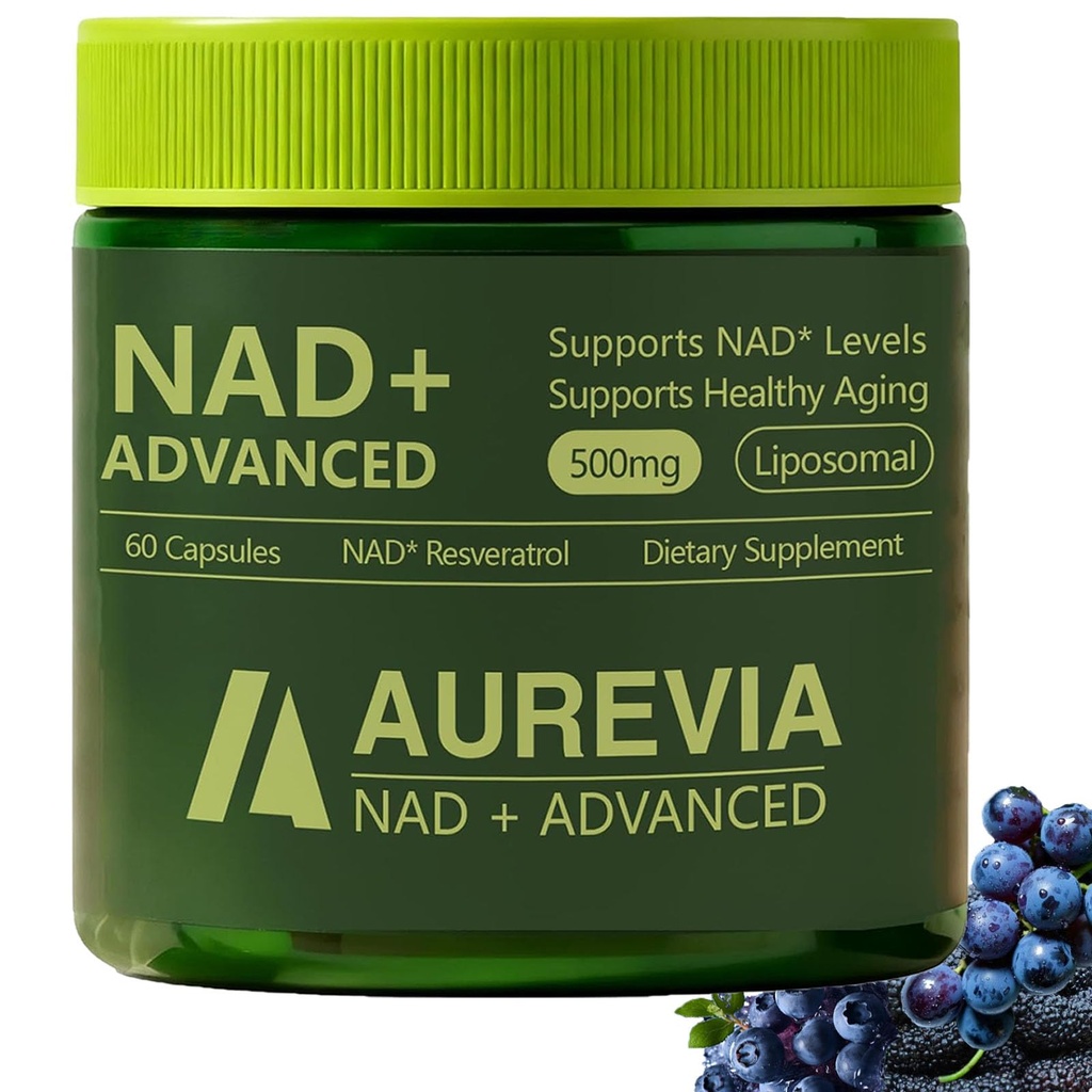 Aurevia NAD Advanced Supplement, Aurevia NAD+ Advanced 500mg Liposomal for Energy & Cellular Health - Women & Men, 60 Capsules (1pcs)
