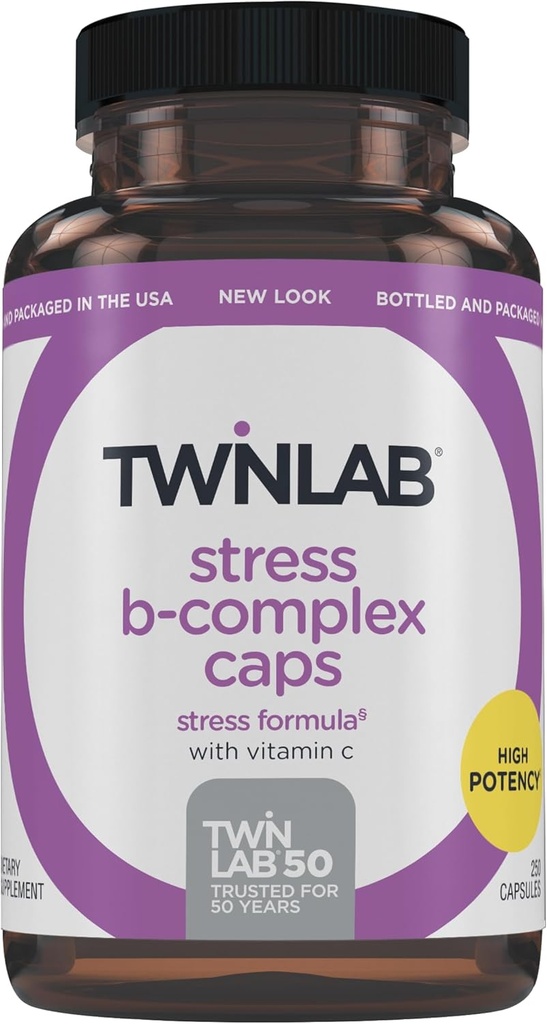 Twinlab Stress B-Complex Caps - Συμπλήρωμα ενεργειακής υποστήριξης με Βιταμίνη B12 και B6-250 κάψουλες